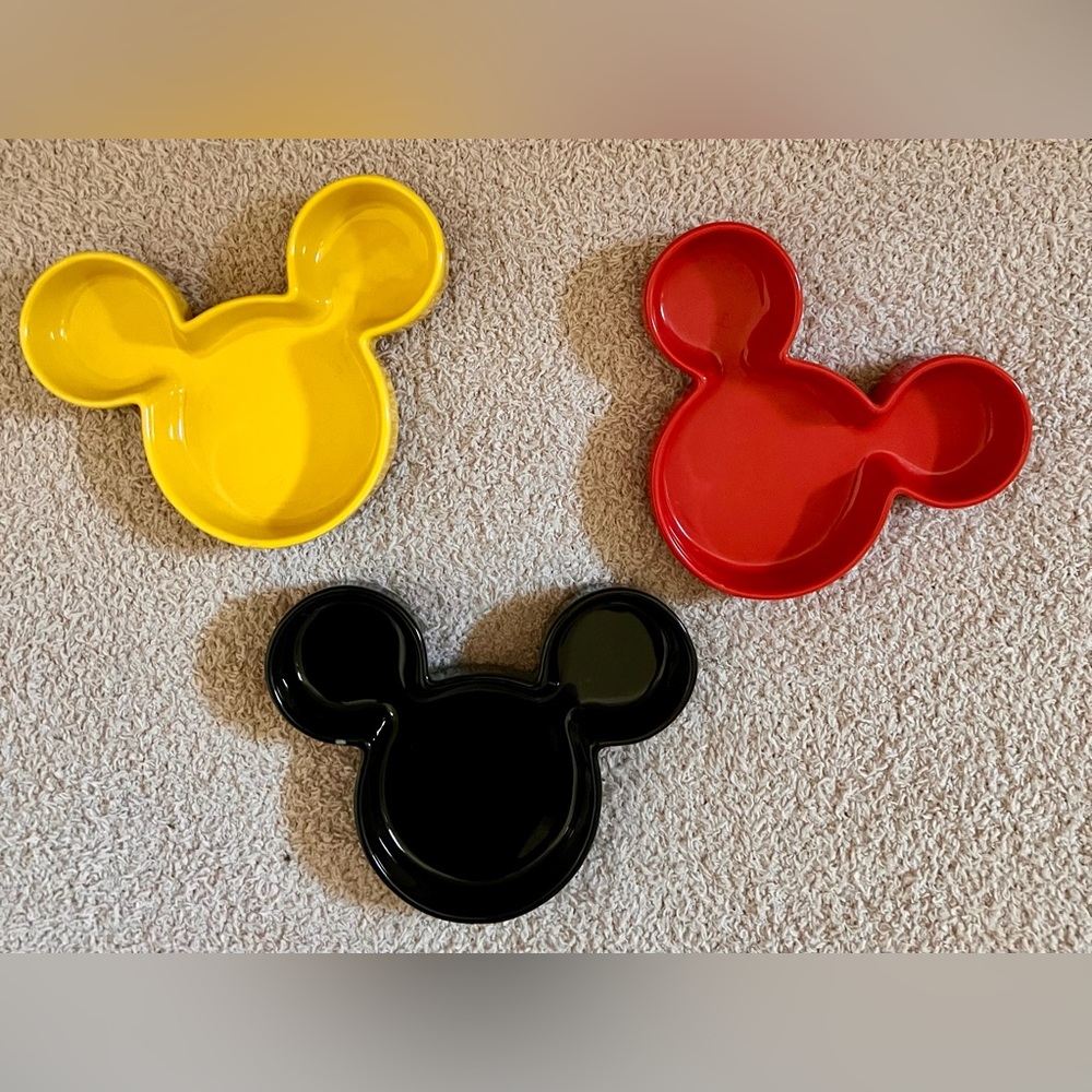 Disney 3 Pc. Mickey Mouse Shaped Accent Dishes  - Red, Yellow, Black NWOT